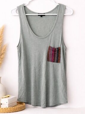 POL Grey Tank with Multicolor Striped Pocket